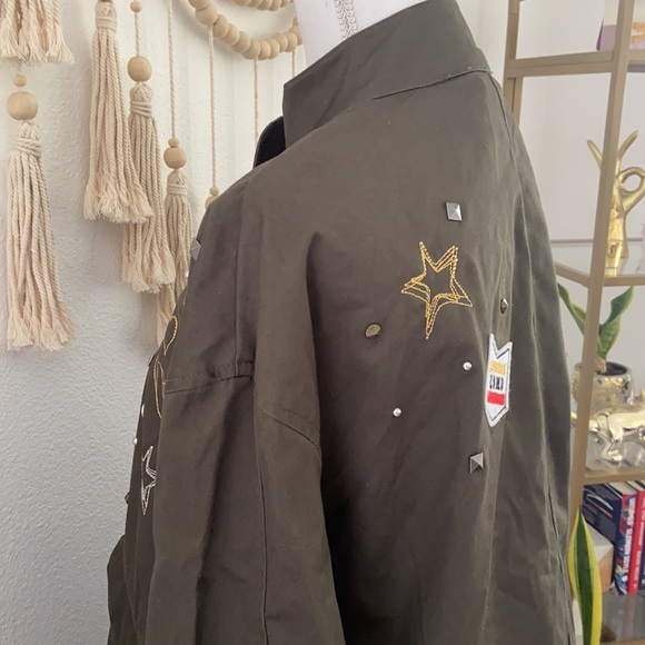 H&M embroidered army jacket green studded embellished parka fall grunge vibes 6 - Picture 13 of 16